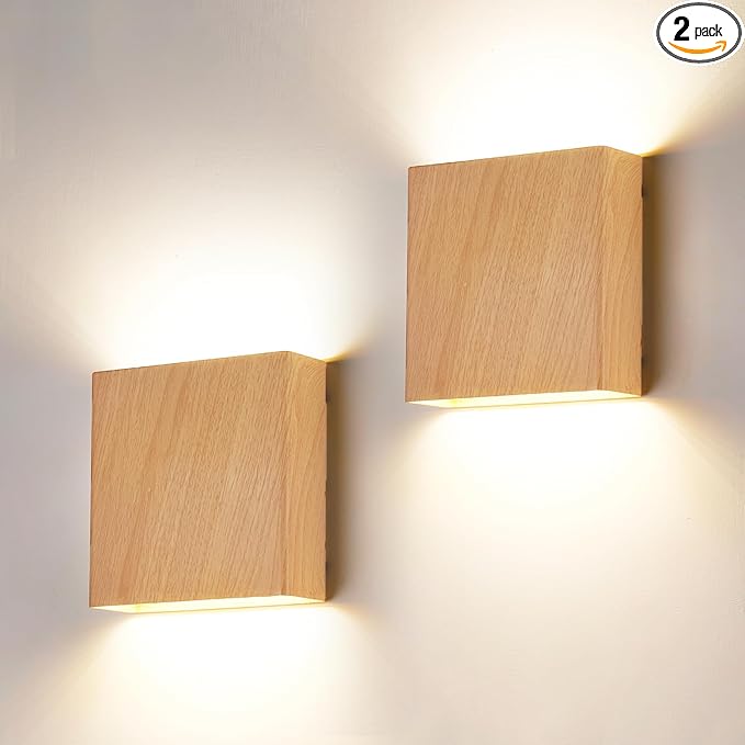 2 Pack Indoor Outdoor Natural Wood Grain Up and Down LED Wall Light, Modern Bedroom/Porch Wall Lamp, IP65 Waterproof, 5%-100% Dimmable 18W 1620lm, 5CCT (2700K-5000K), CRI 90+, 120V-277V
