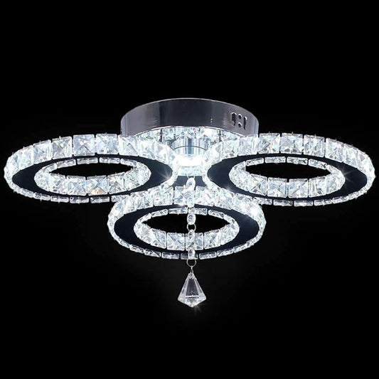 LED Crystal Ceiling Light 13x3.5 Inches 3 Rings Crystal Chandelier Flush Mount Lighting Fixture for Bedroom Hobby Living Room (Cool White)