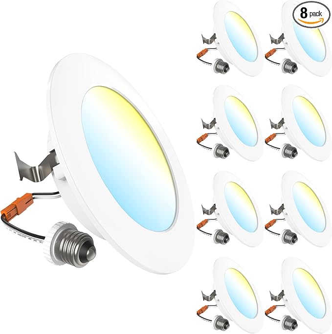 Sunco 8 Pack 4 Inch LED Flat Recessed Light, Retrofit Ceiling Can Lighting, 800 LM, Selectable CCT 2700K/3000K/4000K/5000K, Dimmable, 10W=60W, 50,000 Lifetime Hours UL