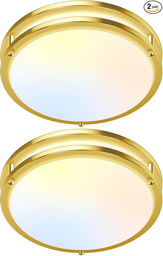 GoBright 2-Pack Gold Flush Mount LED Ceiling Light Fixture, 12IN 2700K/3000K/3500K/4000K/5000K Adjustable Ceiling Lights, 3600lm Super Bright Dimmable Lighting for Bedroom Hallway Kitchen