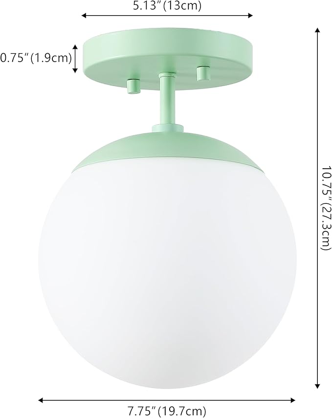 JONATHAN Y 7.75" Mint Green/White Modern Semi Flush Mount Ceiling Light, LED Fixture for Entryway, White Frosted Glass Globe Shade, Mid-Century Farmhouse Lighting for Bedroom Hallway (JYL7499E)