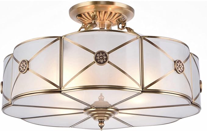 Tiffany Ceiling Lamp Semi Flush Mount Light 4-Light Drum Shade Vintage Chandelier Ceiling Lighting Fixture for Bedroom Hallway Entryway Foyer W18 H12 inch