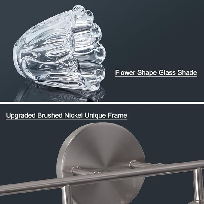 Daunton Vintage 4-Light Brushed Nickel Bathroom Light Fixtures, Elegant Bathroom Vanity Lights Over Mirror, Vanity Lighting with Clear Shade, Art Deco Wall Sconce Lighting for Bedroom