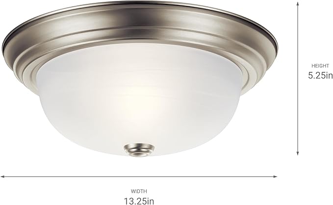Kichler 2-Light Flush Mount Ceiling Lighting in Brushed Nickle with Alabaster Glass for Bedroom, Living Room, Kitchen and Hallway, (13.25" Dia x 5.25" H) 30 Watts, 8109NI