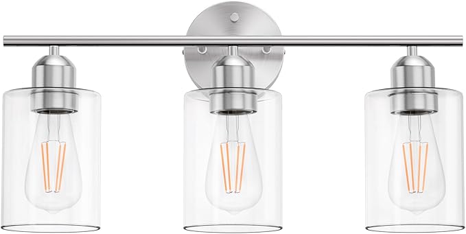 Espird Bathroom Vanity Light Fixtures Brushed Nickel, 3 Lights Bathroom Over Mirror, UL Certified, Modern Wall Lighting Fixtures with Glass Shade, E26 Socket