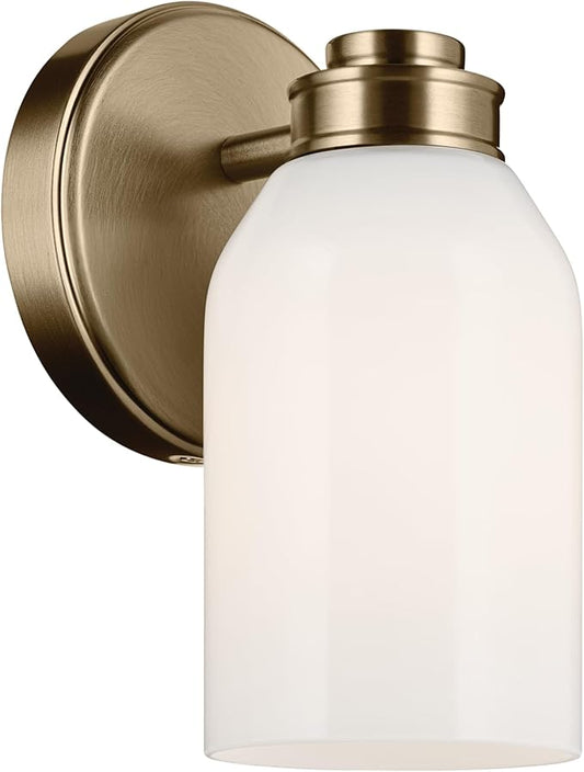 Kichler Shae 5" 1-Light Wall Sconce Bathroom Vanity Light Fixture with White Opal Glass in Champagne Bronze, Modern Style for Vanity Mirror, Fireplace, Hallway (8.25" H x 5" W), 55200CPZ