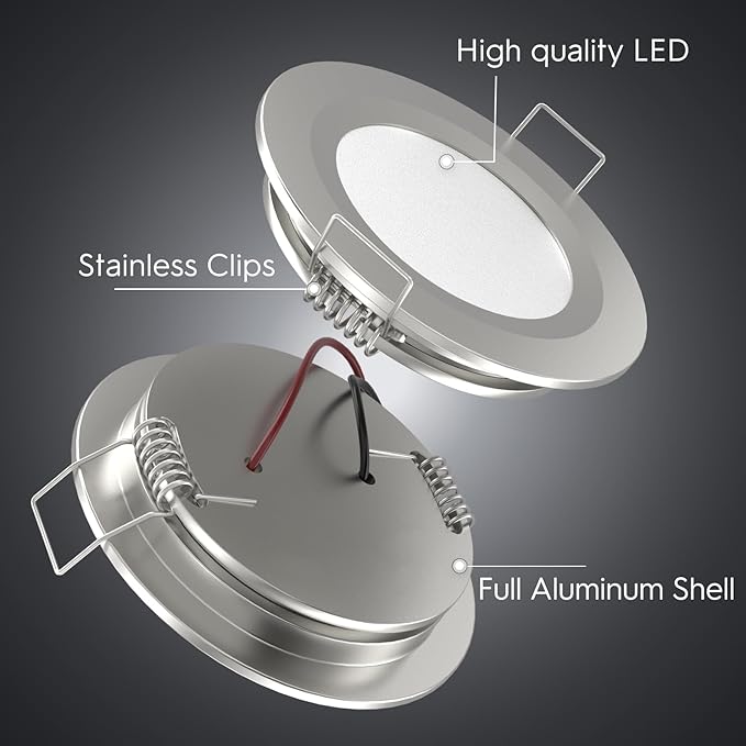 acegoo RV Recessed Ceiling Light 2-3/4” Full Aluminum 12V Dimmable LED Puck Light for Campervan Truck Caravan Boat Roof Under Cabinet Lighting, Flush Mount Cutout 2-1/4" (Sliver,Warm White) 4 Pack