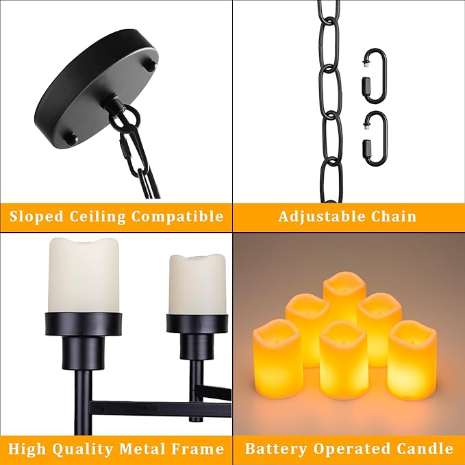 Battery Operated Chandelier, Outdoor Hanging Candle Lights Battery Gazebo Lights, Outdoor Chandelier for Gazebo, Canopy, Pergola, Porch, Tent Decor (6)