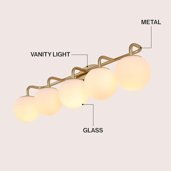 JONATHAN Y 33" Gold Painting Modern Globe Wall Sconce Vanity Light for Bathroom, White Frosted Glass Shade, Midcentury Parisian Bistro Wall Lamp, LED Bulb Included (JYL3559A)