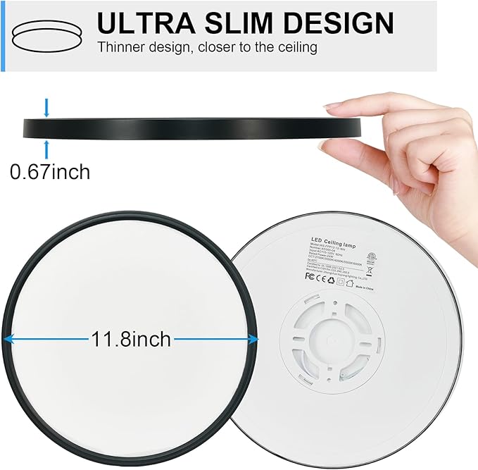 2Pack LED Flush Mount Ceiling Light: 12 inch Super Slim Dimmable & 5CCT (2700-6000K) Kitchen Lighting Fixtures Ceiling - 24W Black Low Profile Ceiling Lamp for Bedroom Garage Hallway