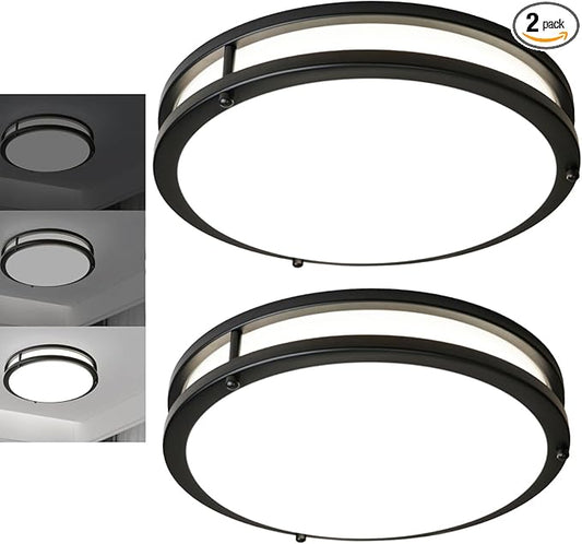10inch Ceiling Light Fixture 2 Pack Black, 24W Led Ceiling Light Fixture 2400LM, Adjustable Brightness Flush Mount Ceiling Light for Bedroom, 5000K Daylight White, ETL Listed, Easy to Install