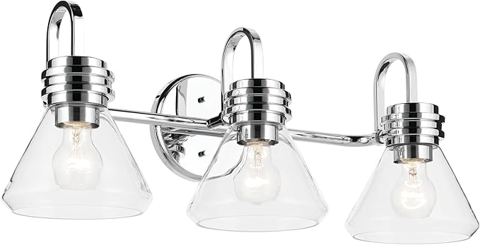 Kichler Farum 26" 3-Light Bathroom Vanity Light Fixture with Clear Glass in Chrome, Modern Wall Mount Over Mirror for Single or Double Vanity (26" W x 9.5" H), 55155CHCLR