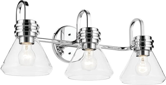 Kichler Farum 26" 3-Light Bathroom Vanity Light Fixture with Clear Glass in Chrome, Modern Wall Mount Over Mirror for Single or Double Vanity (26" W x 9.5" H), 55155CHCLR
