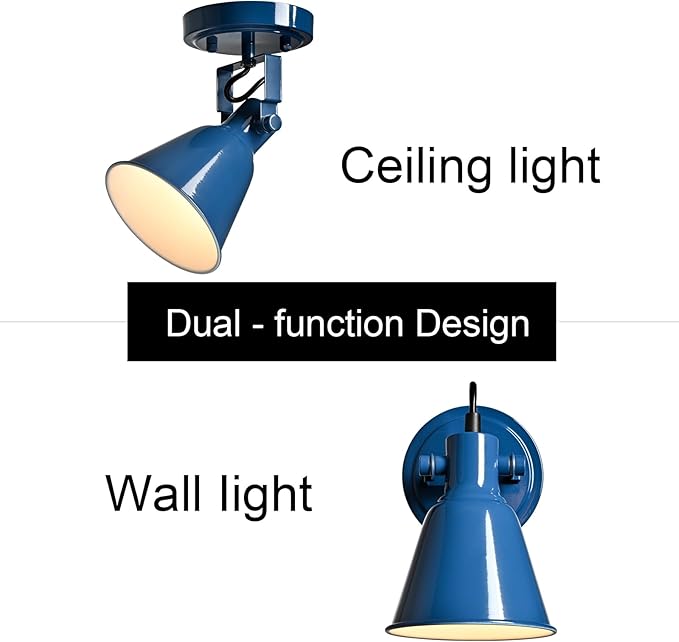 DIRYZON 1-Light Adjustable Blue Spotlight, Semi Flush Mount Track Light Ceiling Light Fixture for Bedroom, Kitchen, Hallway & Wall Art Display