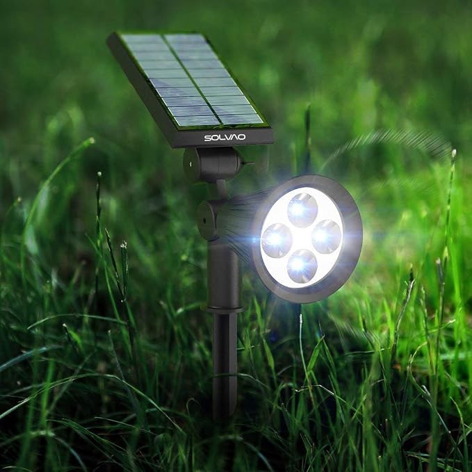 SOLVAO Solar Spotlight | 200 Lumen Ultra Bright | Waterproof, Adjustable 270° | Flag Pole, Outdoor, Landscape, Yard, Driveway | Auto On/Off | No Wiring Required