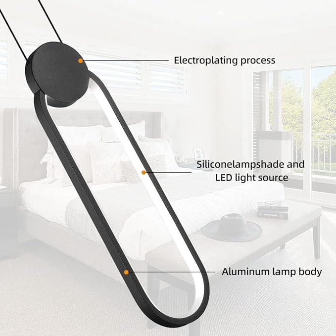 Modern Black LED Pendant Lights Fixtures, 2 Pack Minimalist Design Oval Pendant Lighting for Kitchen Island,Warm White Hanging Light for Bedroom Dining Room Bathroom 8W