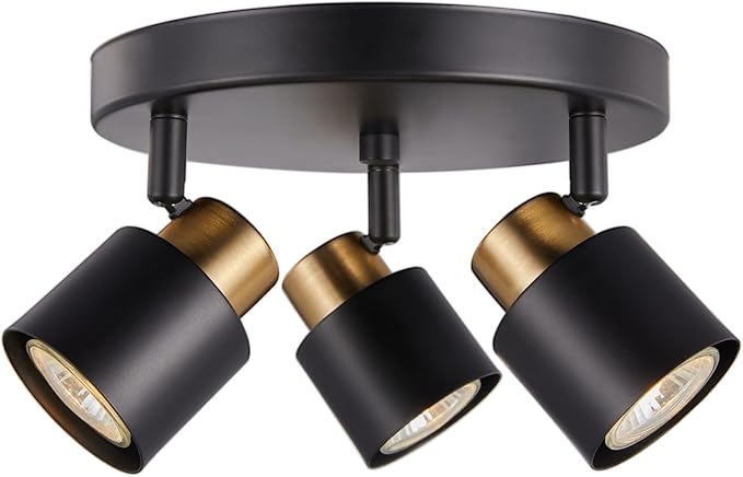 3 Light Track Lighting Kit, Matt Black Brass Finish Canopy with Moden Flush Mount Ceiling Spotlight for Kitchen,Dining,Living Room,Home Improvement