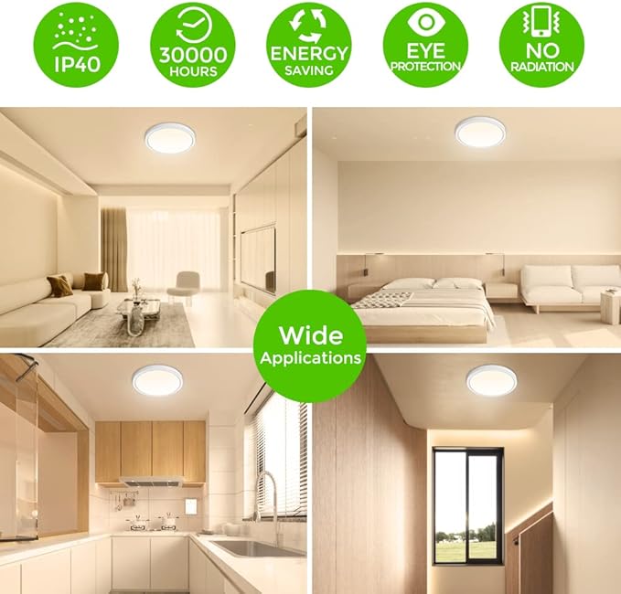 inShareplus 9inch LED Flush Mount Ceiling Light Fixture, 18W [180W Equivalent] Warm White 2800K Ceiling Lights Fixture, 1800LM White Ceiling Lamp for Bedroom, Living Room, Kitchen, Office, Hallway