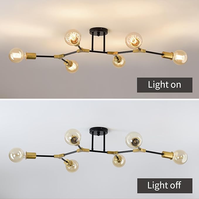 ASGYISA 8 Light Modern Sputnik Chandelier Black and Gold Ceiling Light Fixture Mid Century Ceiling Lamp for Bedroom Living Room Dining Room Kitchen Foyer (Metal Matte E26