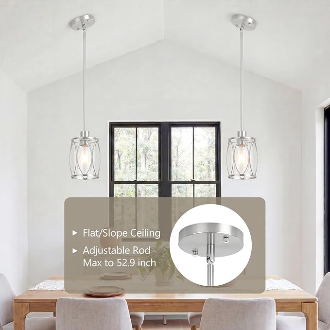 Glass Pendant Lights Kitchen Island Brushed Nickel Pendant Light Fixtures Adjustable Modern Mini Hanging Light with Clear Glass for Sink Dining Room Foyer Entryway Bar, 1 Pack