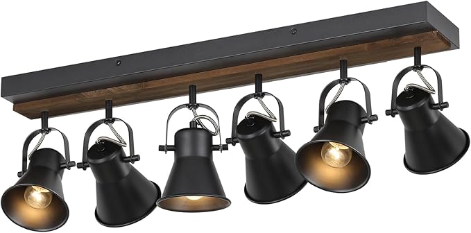 KEESFU 6-Light Track Lighting Kit,Black Semi Flush Mount Ceiling Light with 6 Rotatable Light Heads,Modern Farmhouse Lighting for Livingroom,Bedroom,Hallway,Art Wall,Bathroom,Kitchen.(6-Light)