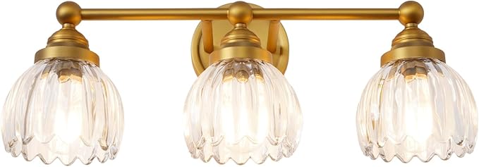 Vintage Triple Arm Tulip Glass Wall Sconce Lighting, 3-Lights Bathroom Vanity Light Fixture for Hallway Bedroom Living Room Bedside Nightstands Lights