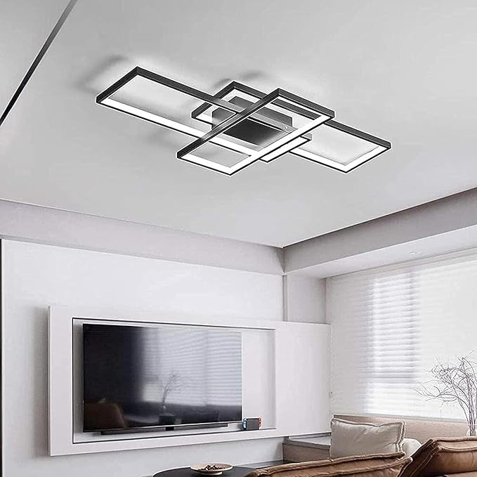Modern LED Ceiling Light 41" Dimmable Black Flush Mount Ceiling Lights Fixtures with Remote Control Square 65W 3000K-6500K Ceiling Lamp for Kitchen, Living Room, Bedroom, Dining Room