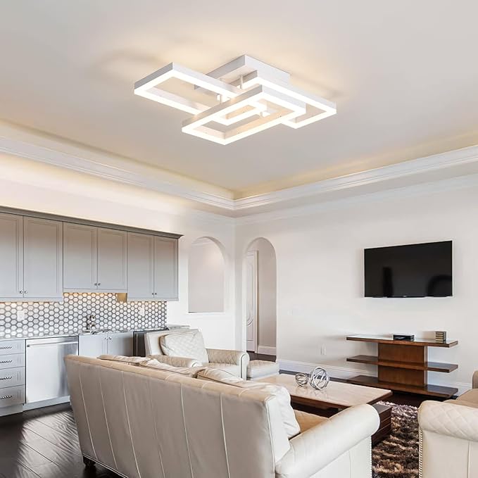 Moderm Ceiling Light Fixture, Square Modern LED White Flush Mount Ceiling Light, APP and Remote Control Dimming with Memory3000K-6500K for Dining Room, Kitchen, Bedroom, Office