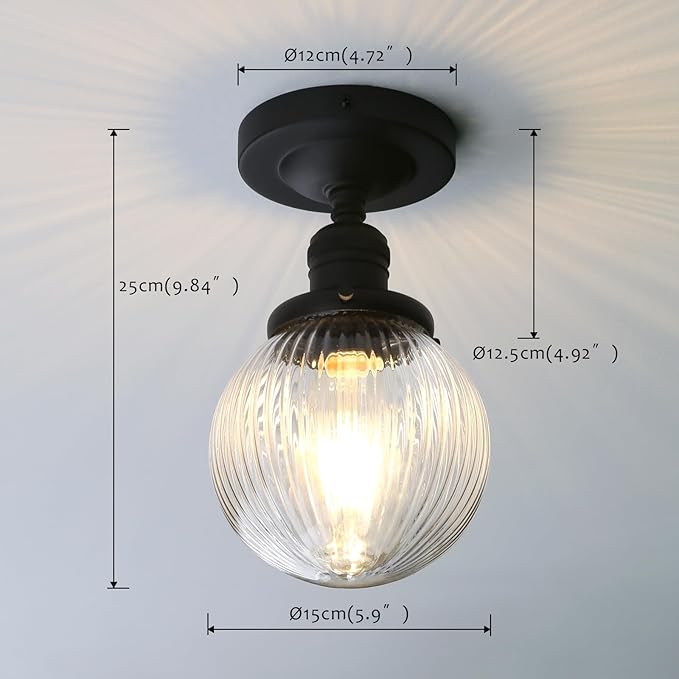 Pathson Modern Semi Flush Mount Ceiling Light Fixture with Striped Globe Glass Shade, Industrial Ceiling Lighting Lamp for Living Room Foyer Hallway Bedroom Over Kitchen Sink