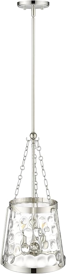 ML Lighting | Adabella Collection | 20403-PN | 3 Light Pendant in Polished Nickel Finish with Clear Hammered Glass Shade | Perfect for Kitchens, Dining Rooms, Living Rooms, Entryways, Hallways