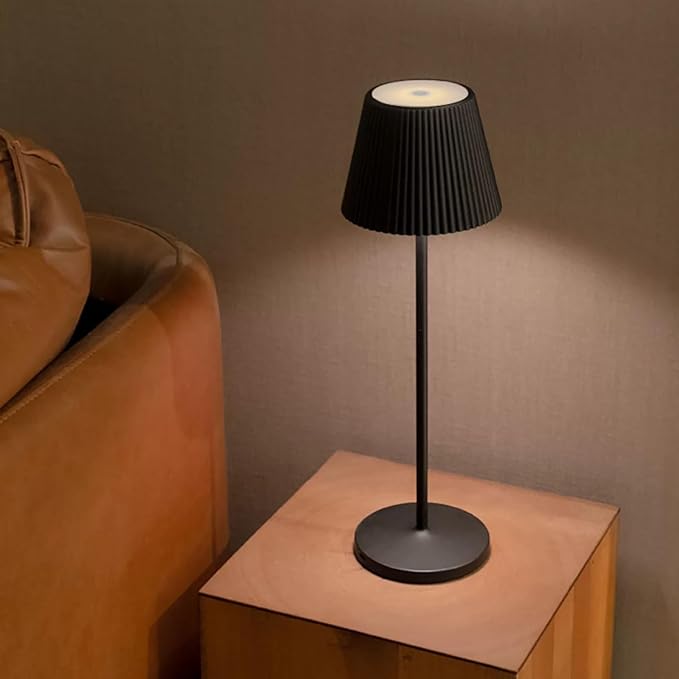 Outdoor Battery Operated Table Lamp Waterproof, Touch Dimmable Desk Lamp, Dimming Up, LED Night Light for Camping Restaurant Home, H10.8in, 5000mAh (Black)