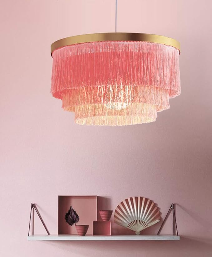 Romantic Tassel Pendant Lighting Chandeliers Creative Modern Ceiling Lights 3 Tiers in Pink