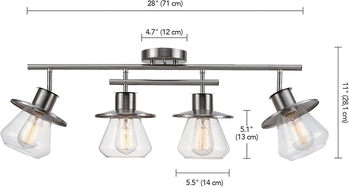 GLOBE Electric 57504 4-Light Track Lighting, Brushed Nickel, Center Bar Detail, Clear Glass Shades