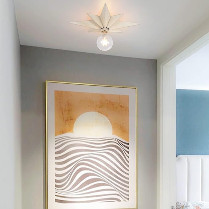 Airposta 16 inch Flush Mount Ceiling Light, Modern Farmhouse White Star Ceiling Light, Vintage Star Light Fixtures Ceiling for Hallway, Entryway, Study Room, Bedside, Stair, Foyer, Kitchen, Bathroom