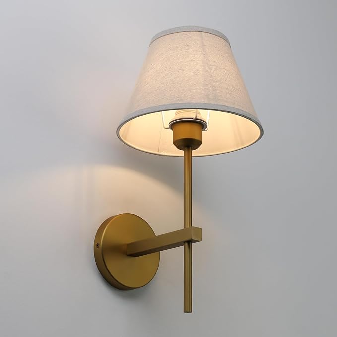 Pathson Vintage Linen Fabric Wall Sconce, Hardwired Linen Cloth Wall Light, Modern Wall Lighting Fixture for Bedroom Living Room Bathroom Hallway Entryway Home Decor