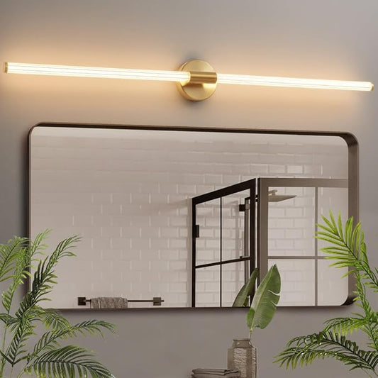 Gold Bathroom Vanity Lights 47 inch Long Bathroom Light Fixtures Over Mirror Hardwired, Dimmable LED 360° Full Lighting Modern Vanity Light Bar Wall Sconce Warm Light for Bedroom Living Room