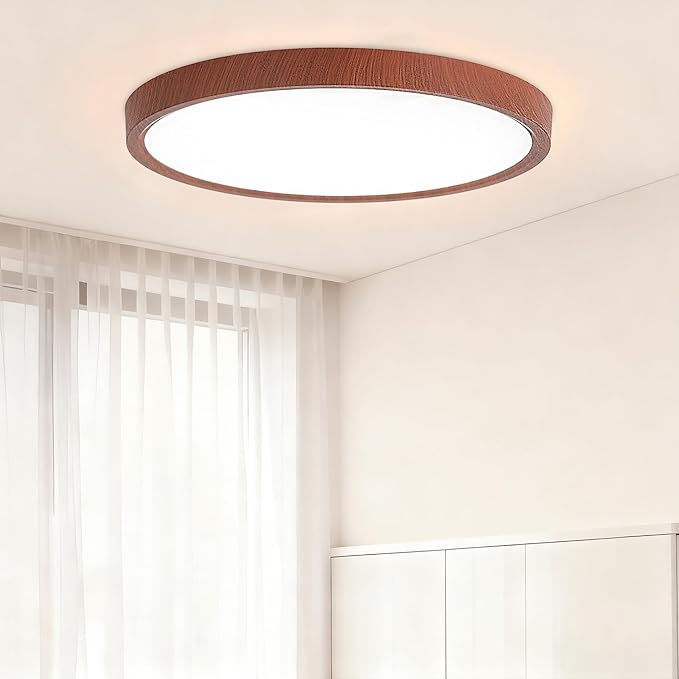COTULIN 12 Inch LED Wood Grain Flush Mount Ceiling Light Fixture, Modern 22W Round Flat Overhead 3000K-4000K-6000K Selectable Ceiling lamp for Bedroom, Living Room, Kitchen, Entryway