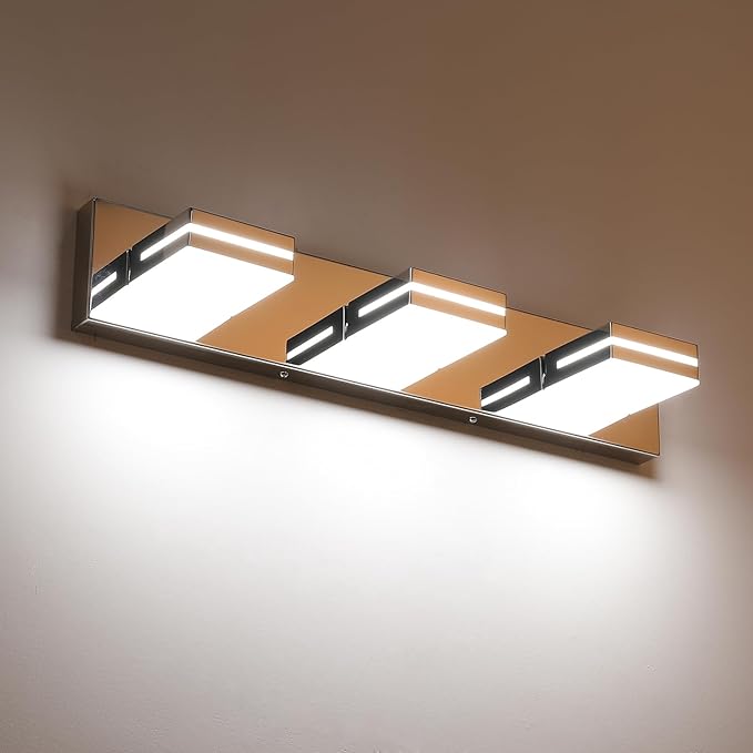 SineRise LED Modern Bathroom Vanity Light Fixtures (3-Light, 24-Inch), Chrome Modern Acrylic Bathroom Wall Lighting Fixtures Over Mirror (Cool White 6000K)