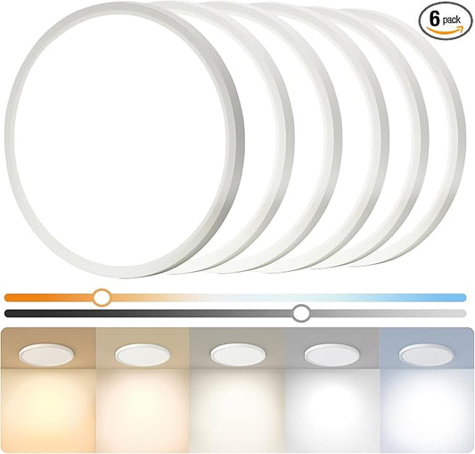 6Pack 12 Inch Slim Dimmable LED Flush Mount Ceiling Light Fixture, 24W=2640LM & 5CCT Selectable (2700K-6500K), Low Profile House Upgrade Led Light for Hallway, Porch & Closets, White