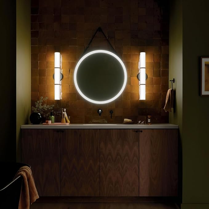 Kichler Rosh 24.25" LED Bathroom Vanity Light Fixture with White Glass in Black, Modern Minimalist Bath Bar for Mirror, Dimmable 5 CCT Selectable (24.25" W x 5" H), 55188BKLED