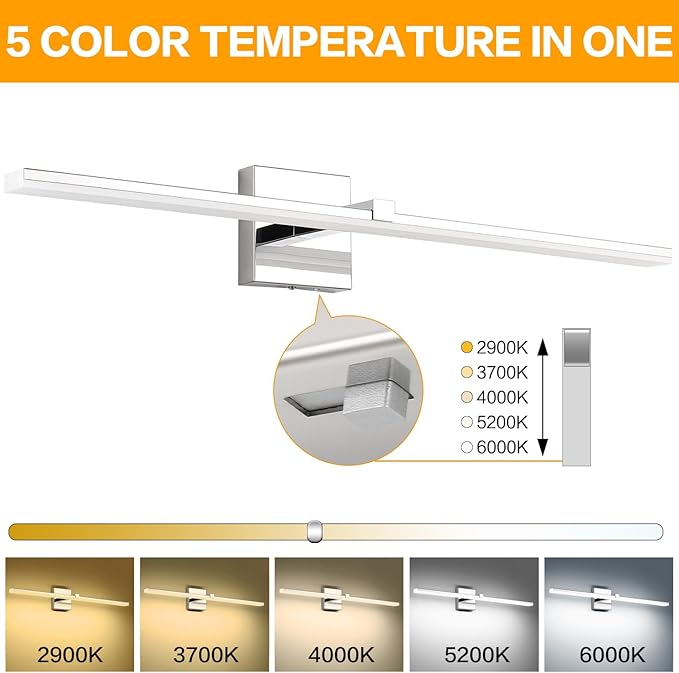 ZUZITO 30in Modern Bathroom Light Fixtures Dimmable 5CCT LED Bathroom Lighting Fixture Over Mirror Chrome Vanity Light Bar for Bath