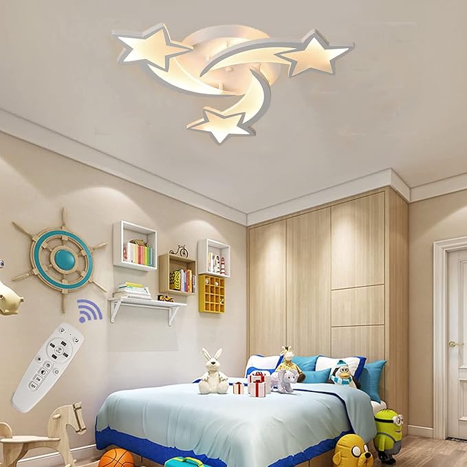 Becailyer Modern LED Ceiling Light, 45W 3-Head Star Shape Flush Mount Ceiling Lamp, Dimmable Remote Control Close to Ceiling Light Fixtures for Bedroom Dining Room Hallway Asile, White