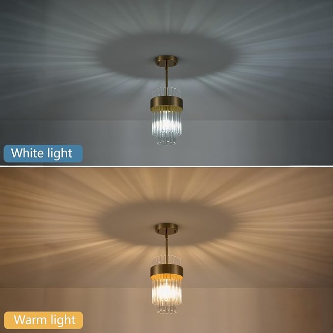 Dijiahua Gold Pendant Lights Kitchen Island 3 Pack,Modern Crystal Pendant Light Fixtures Over Table, Mini Brass Dining Room 1-Light Chandelier,Adjustable Cord Hanging Lamp for Bedroom,Hallway