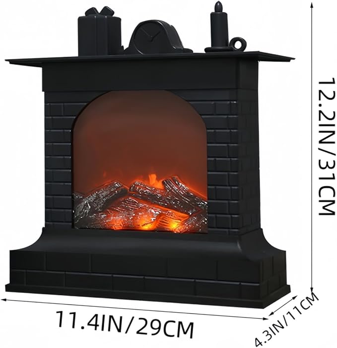 Simulated LED Fireplace Lantern USB & Battery Powered Flameless Light with Emulation Flame Table Decorative Lamp Copper Fireplace Ornament for Cozy Home Decor Free Standing Electric Log Burner