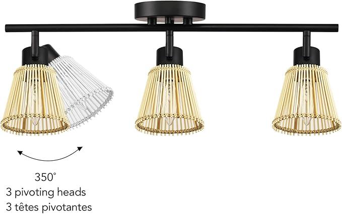 Globe Electric 3-Light Track Lighting Kit, Matte Black, Bamboo Shades, 3 Bulb Kitchen Light, E12 Socket