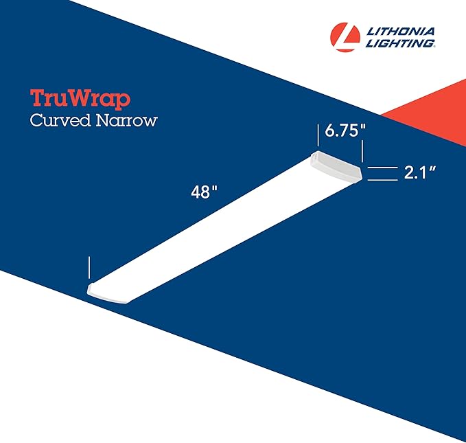 Lithonia Lighting TruWrap 4 Foot LED Ceiling Light Fixture, Low-Profile Wraparound LED Shop Light, Adjustable Lumens, Selectable Warm White/Cool White/Daylight Color, Curved Diffuser, Narrow Width