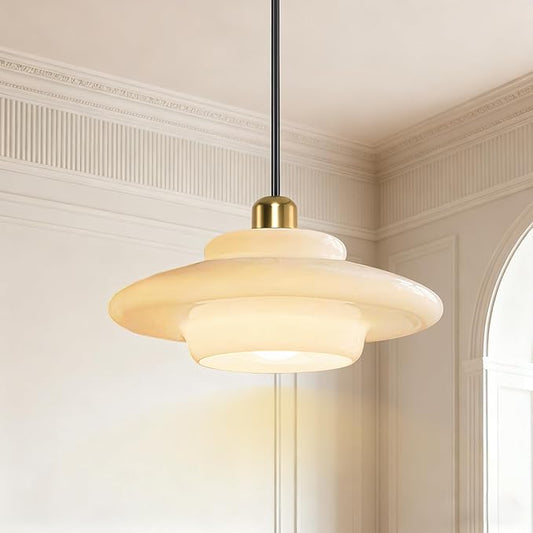 Pendant Lights Kitchen Island: Mid-Century Modern Hanging Light Fixture Entryway - Glass Pendant Lamp Dining Room (Black Rod)