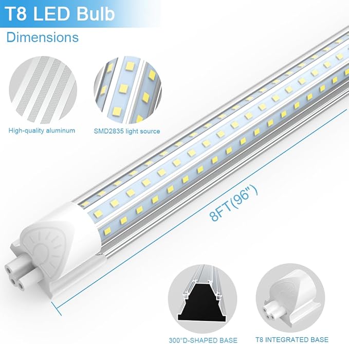 SHOPLED LED Shop Light 8FT, 90W 11700 LM 5000K Daylight White, Linkable T8 Ceiling Light Fixtures, D-Shape, 8 Foot LED Shop Lights for Garage, 4 Pack