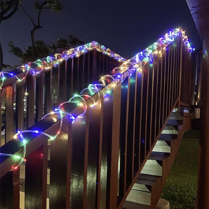 Honche Solar Rope Light 33FT 100LED IP65 Waterproof Outdoor LED Copper Fairy String Tube Lights for Party Gazebo Garden Patio Stair Balcony Fence Tree Daily Christmas Decoration(Solar-Multicolor)