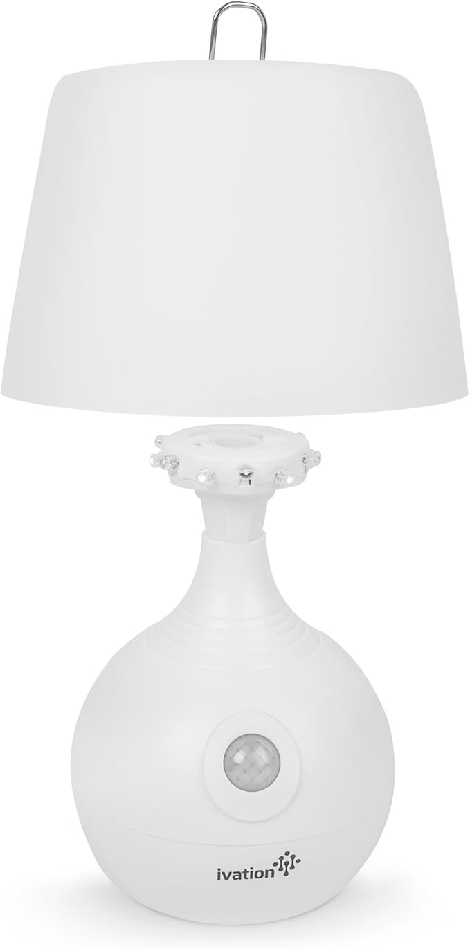 Ivation 12-LED Battery Operated Motion Sensing Table Lamp - Dual Color Range - Available Settings Include Manual & Automatic Motion & Light Sensing, White